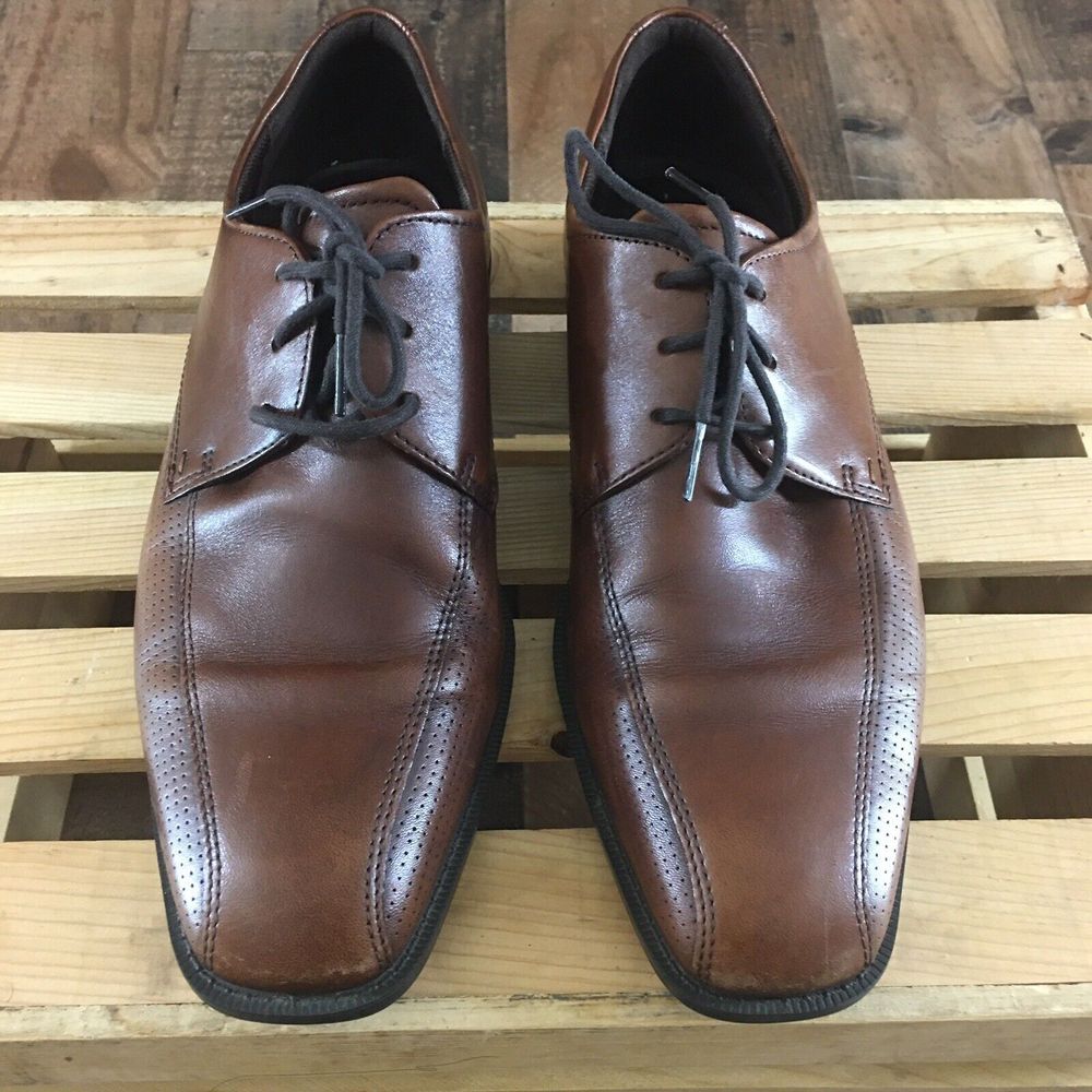 ECCO Melbourne Brown Leather‎ Lace Up Derby Oxfords Shoes Mens Vented Sz 42